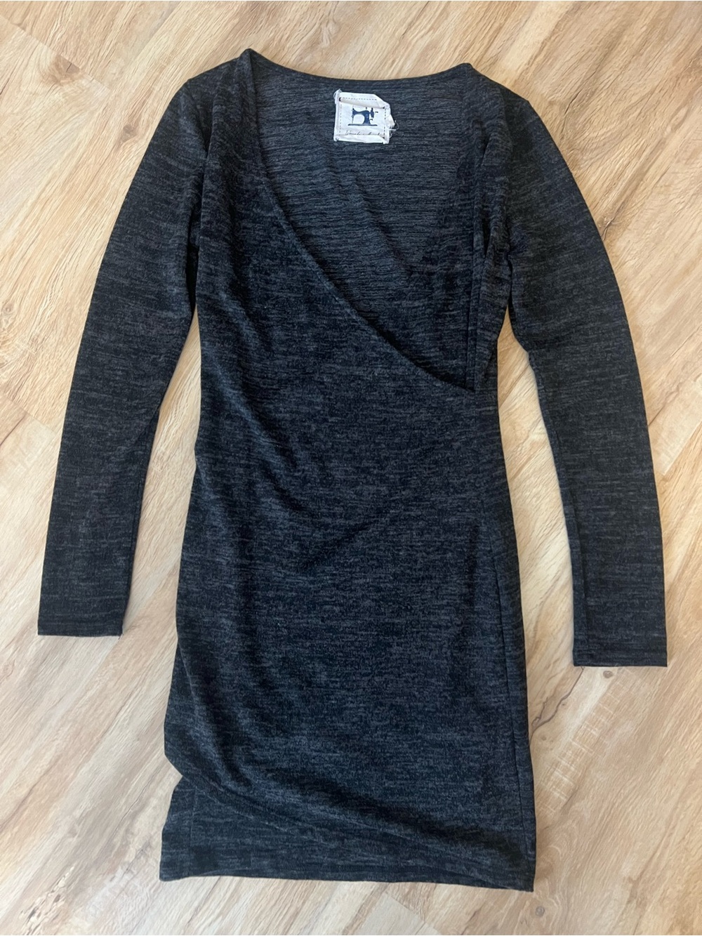 Wasabi + Mint Heather Black Long-Sleeve Wrap Dress